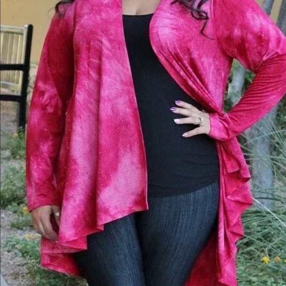 NEW Vocal dark pink tie dye studded cardigan 1X - Picture 2 of 16